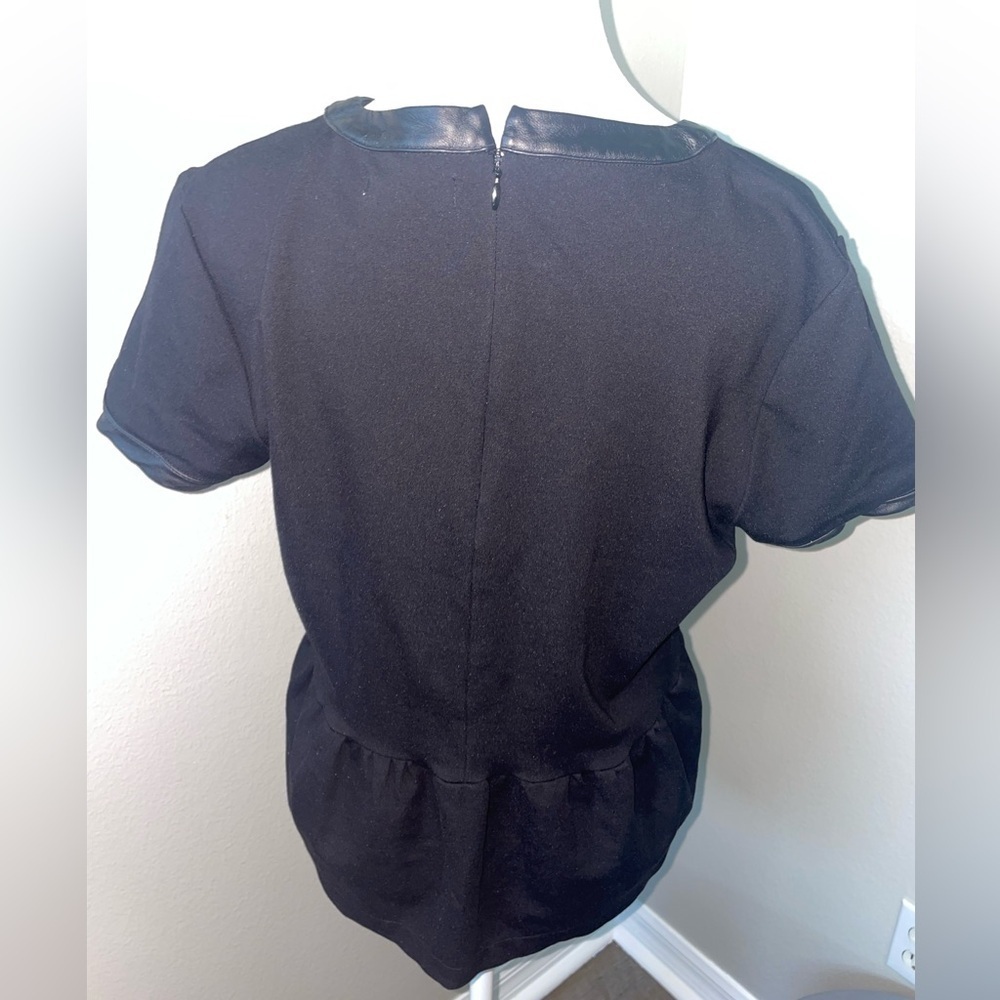 Madewell leather trim peplum top; size large, black - Picture 4 of 6